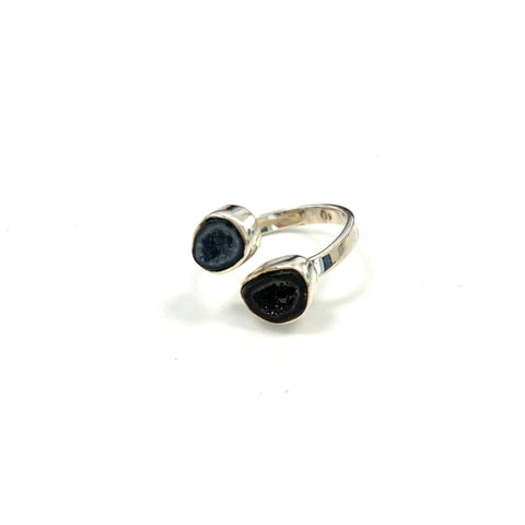 Double Small Geode Grey - Black Silver Ring