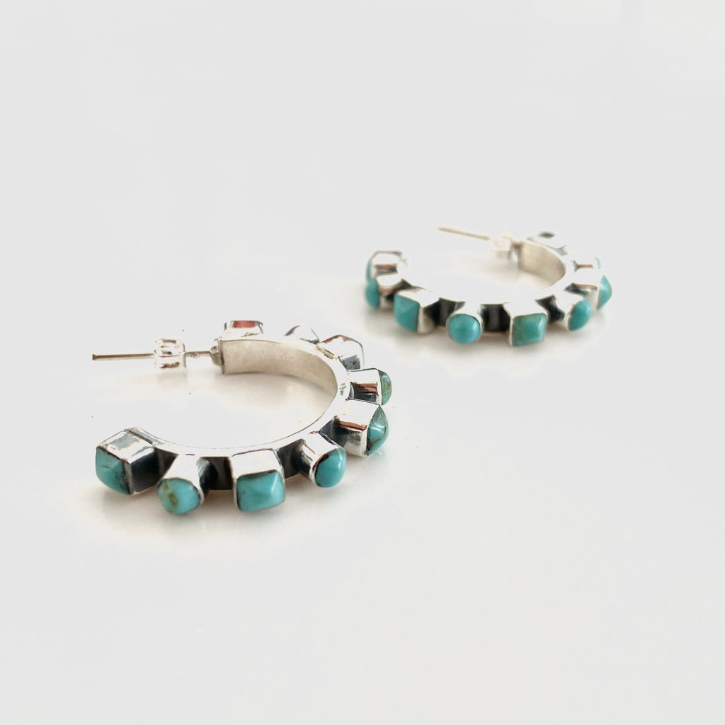 Silver Hoops with Turquoise Earrings