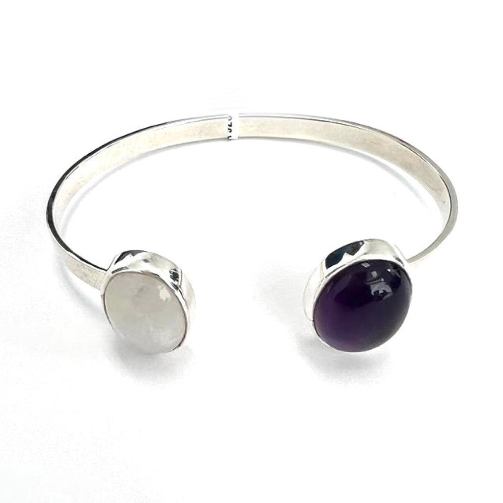 Double Amethyst and Moonstone Silver Bracelet