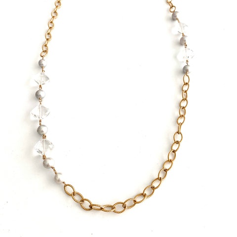 Crystals and Pearls Asymmetric Necklace